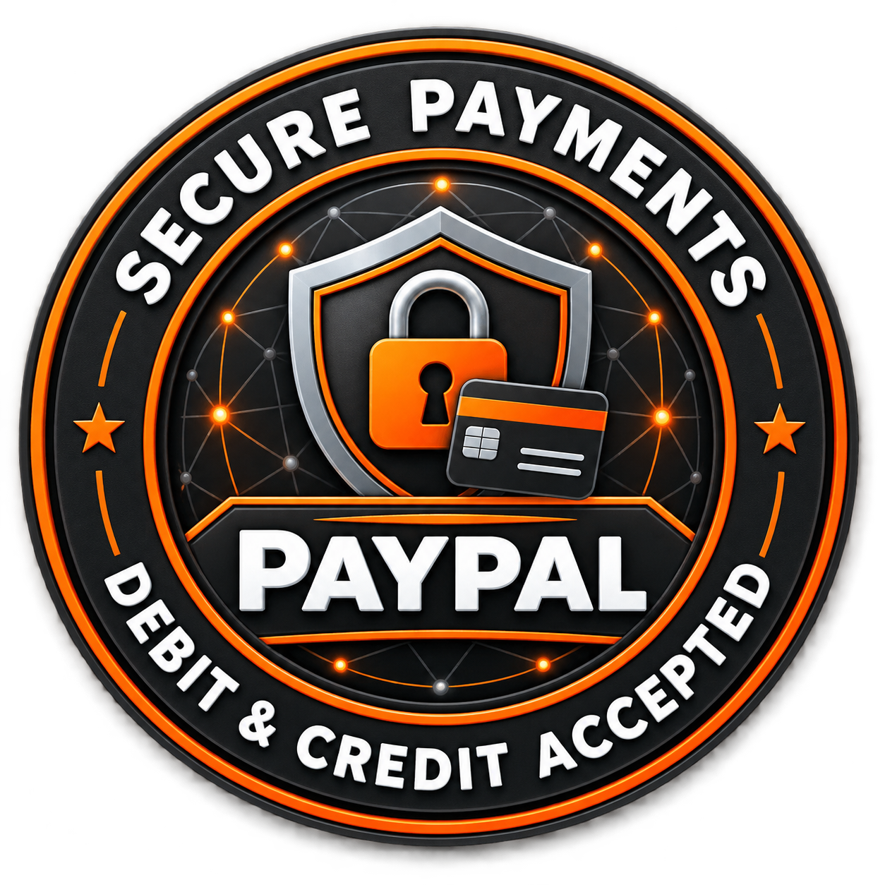 Secure payments through PayPal with debit and credit cards accepted